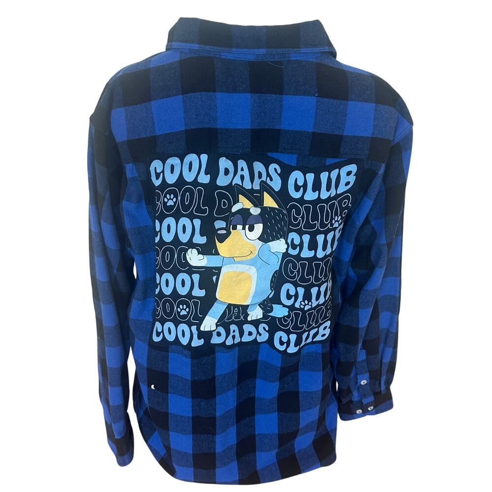 Bluey Plaid Flannel Shirt LARGE Cool Dad Club Unique Father's Day Unique Gift